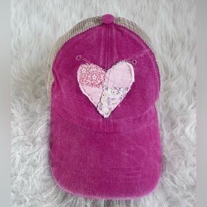 Quilted Heart Baseball Hat; Handmade Quilt Hat; Shabby Chic Hat